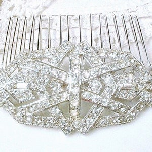 Antique 1930s Hair Comb OR Wedding Dress Sash Brooch, Vintage Art Deco Bridal Headpiece,Pave Rhinestone Flapper Gatsby Hair Piece 1920s