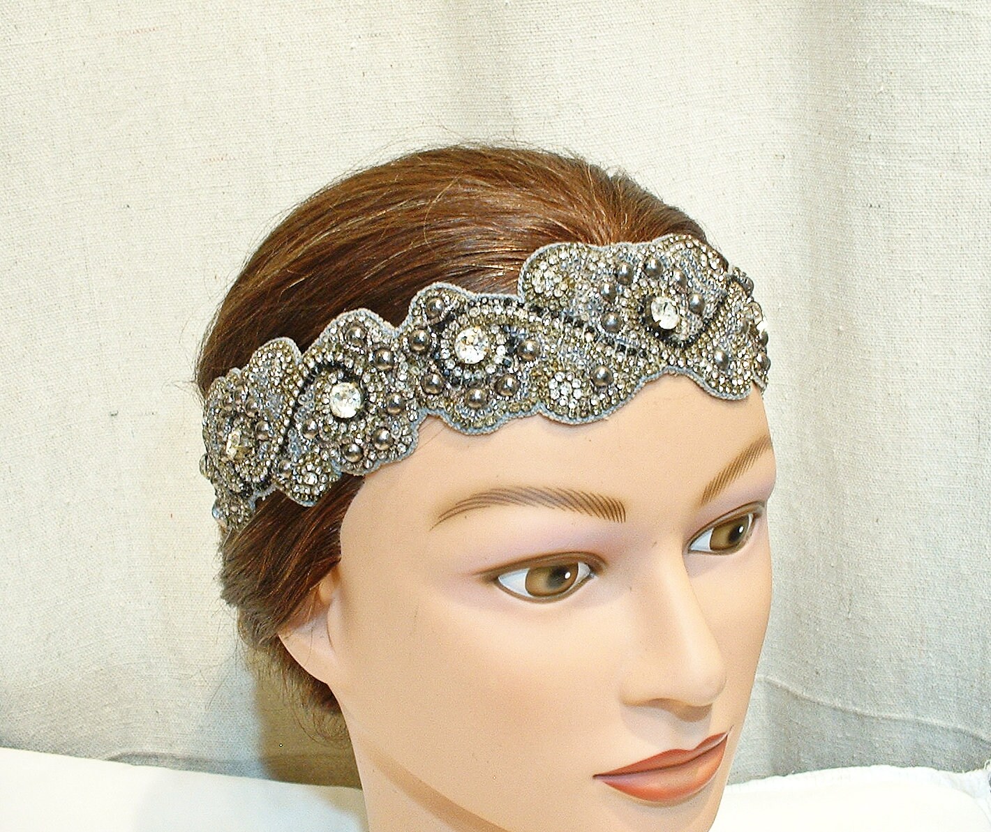 Silver & Pink Vintage Flapper Sequin Headpiece Headband 20s 30s Great Gatsby j04 