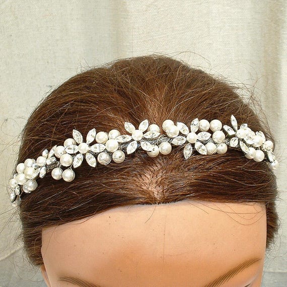 Vintage HALO & CO Pearl Rhinestone Headband, off White Art  display picture 3