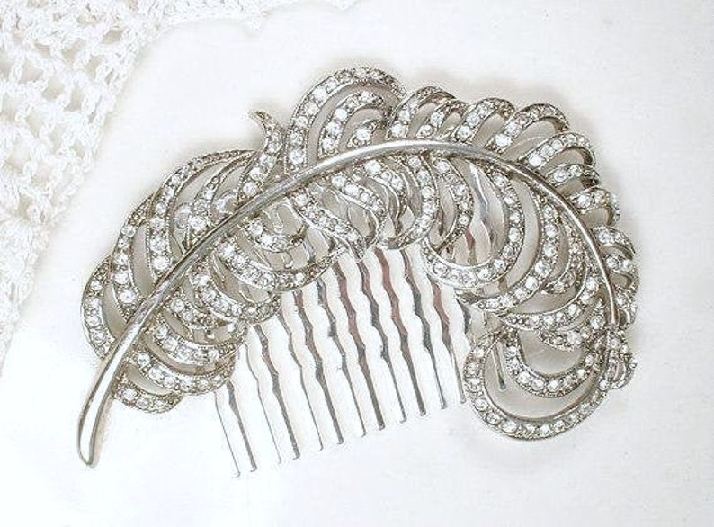 Clear Rhinestone Crystal Art Deco Wedding White Feather Headband Gold Hair Accessory Bridal Headpiece