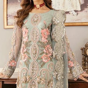 Bridal Lehenga Choli Light Green and Pink | Hand Embellished Wedding outfit