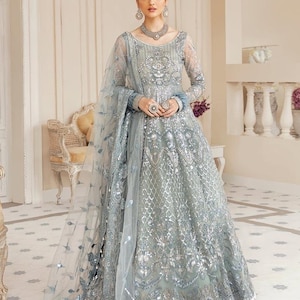 Pakistani Silver Grey  Lehenga  Dress  Choli Stitched/Unstitched