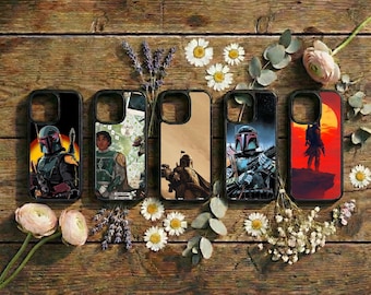 Funda de teléfono Bounty Hunter inspirada en Boba para iPhone 17, 16 y 15, Samsung S25, armadura mandaloriana, casco verde desgastado, galaxia de ciencia ficción, Boba Fett