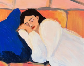Limited Edition Woman Resting Art Print, Figurative Painting (A3)