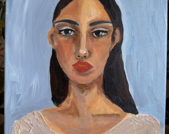 The Angel | Original Acrylic Portrait Painting: Textured Figurative Art, 14x11