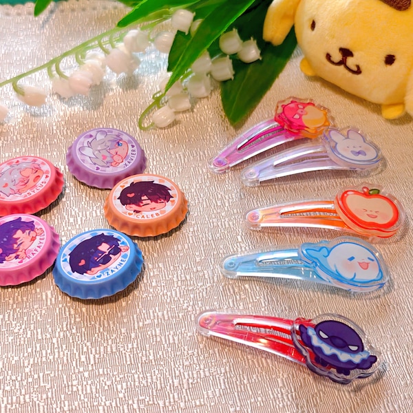 Amor e Espaço Profundo • Broche/Presilha de Cabelo com Mascote em Formato de Tampa de Garrafa