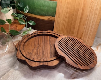 Solid Walnut Sourdough Bread Board with Crumb Tray | Cake Display Platter