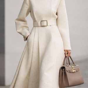 Elegant Ivory Wool Coat | Belted Winter Outerwear
