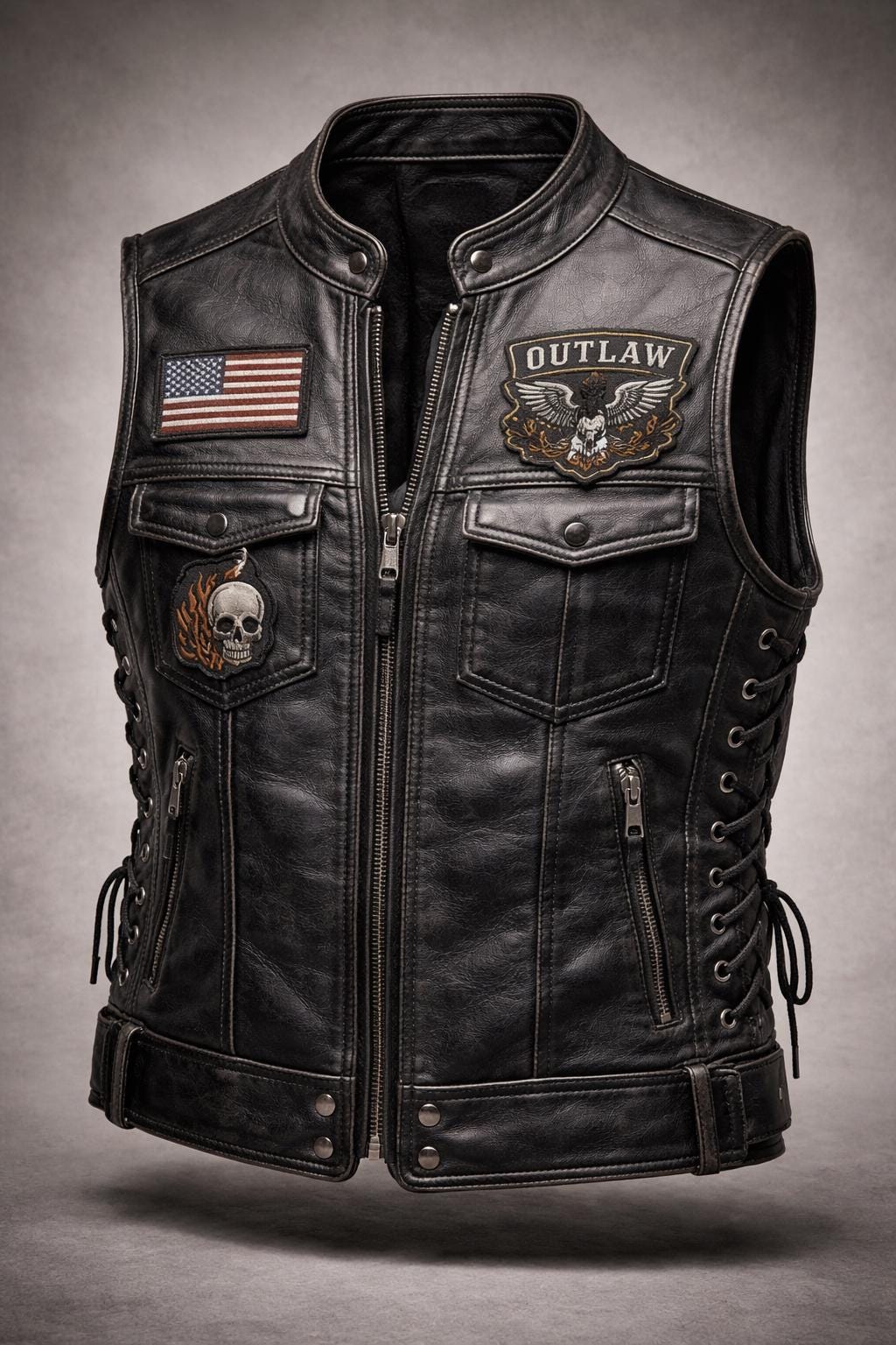 Leren vest voor heren in vintage stijl/biker