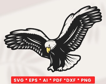 Águila volando SVG, imágenes prediseñadas de águila americana, vector de águila, águila calva svg, águila dxf, silueta de águila, águila svg, archivo de corte pdf png