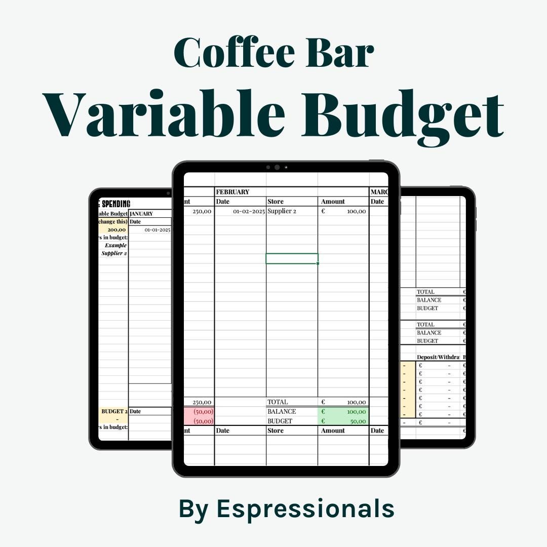 Variable Cost Budget & Expense Tracker | Coffee Bar, Cafe, Bakery ...