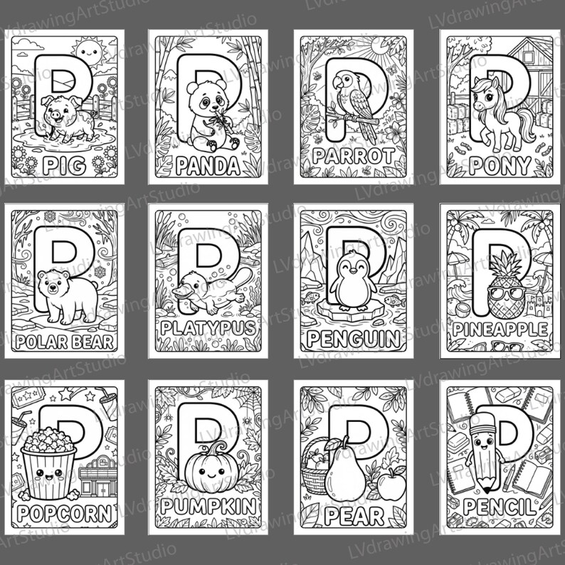 Letter P Coloring Pages for Kids, Alphabet Worksheets, Preschool ...