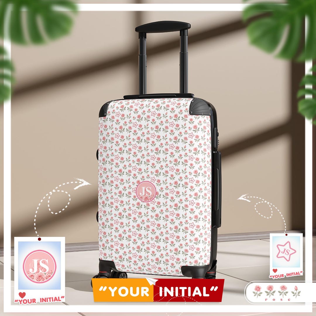 Monogram Suitcase Custom Floral Monogram Suitcase Personalized Initial Luggage With Pink ...