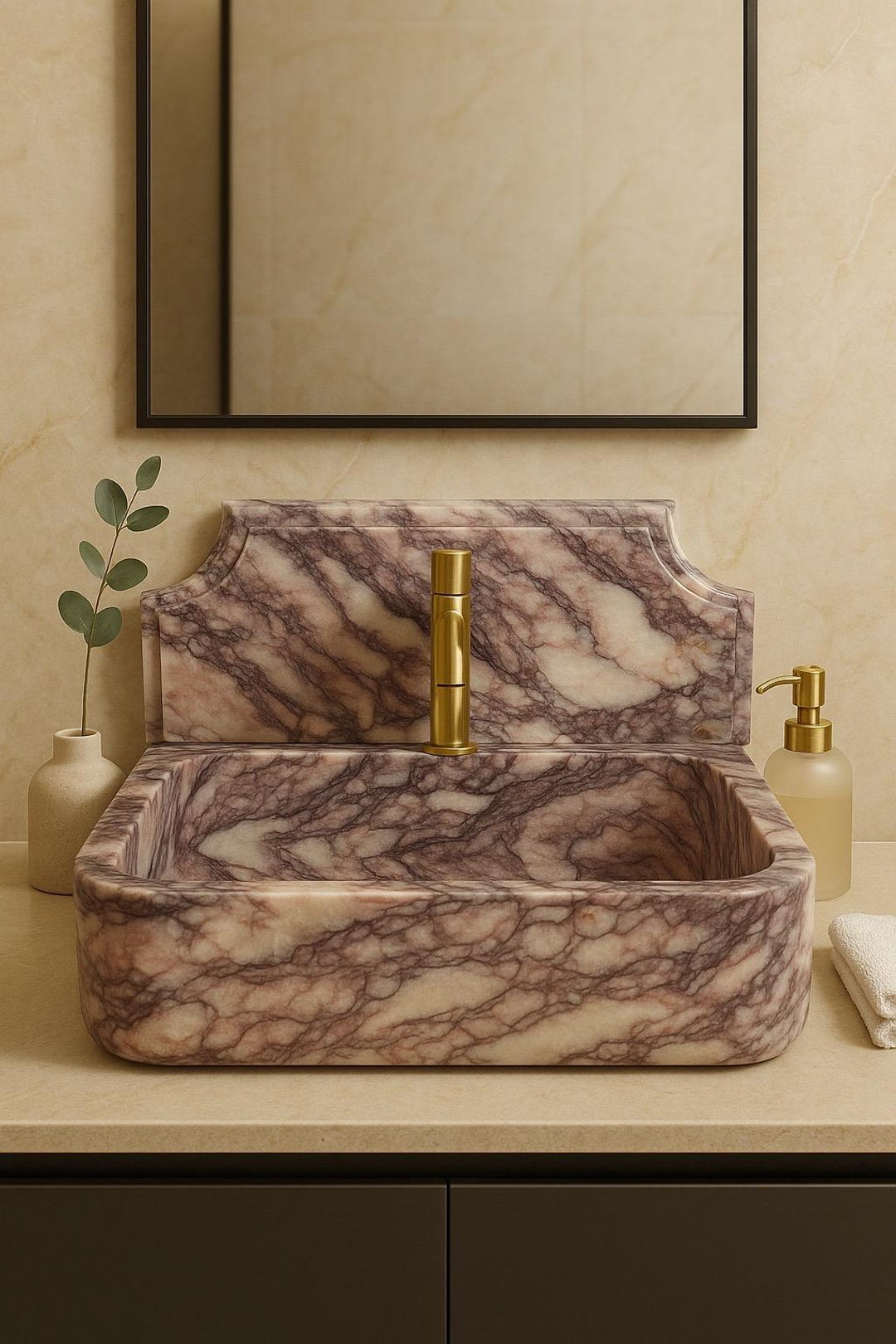 Calacatta Pink Marble Sink: Hand-finished Natural Stone Washbasin - Etsy