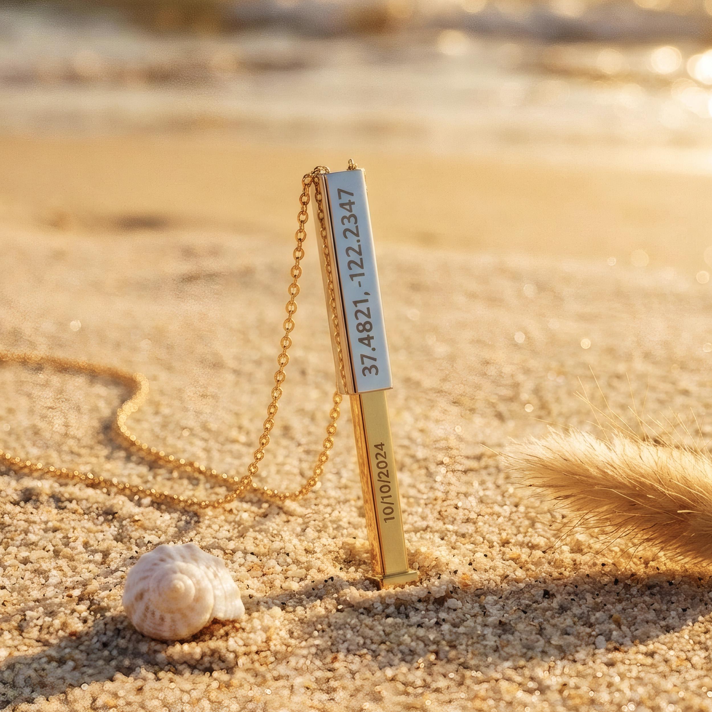 PERSONALIZED Hidden Message Sliding Bar Necklace | Engraved Coordinates ...