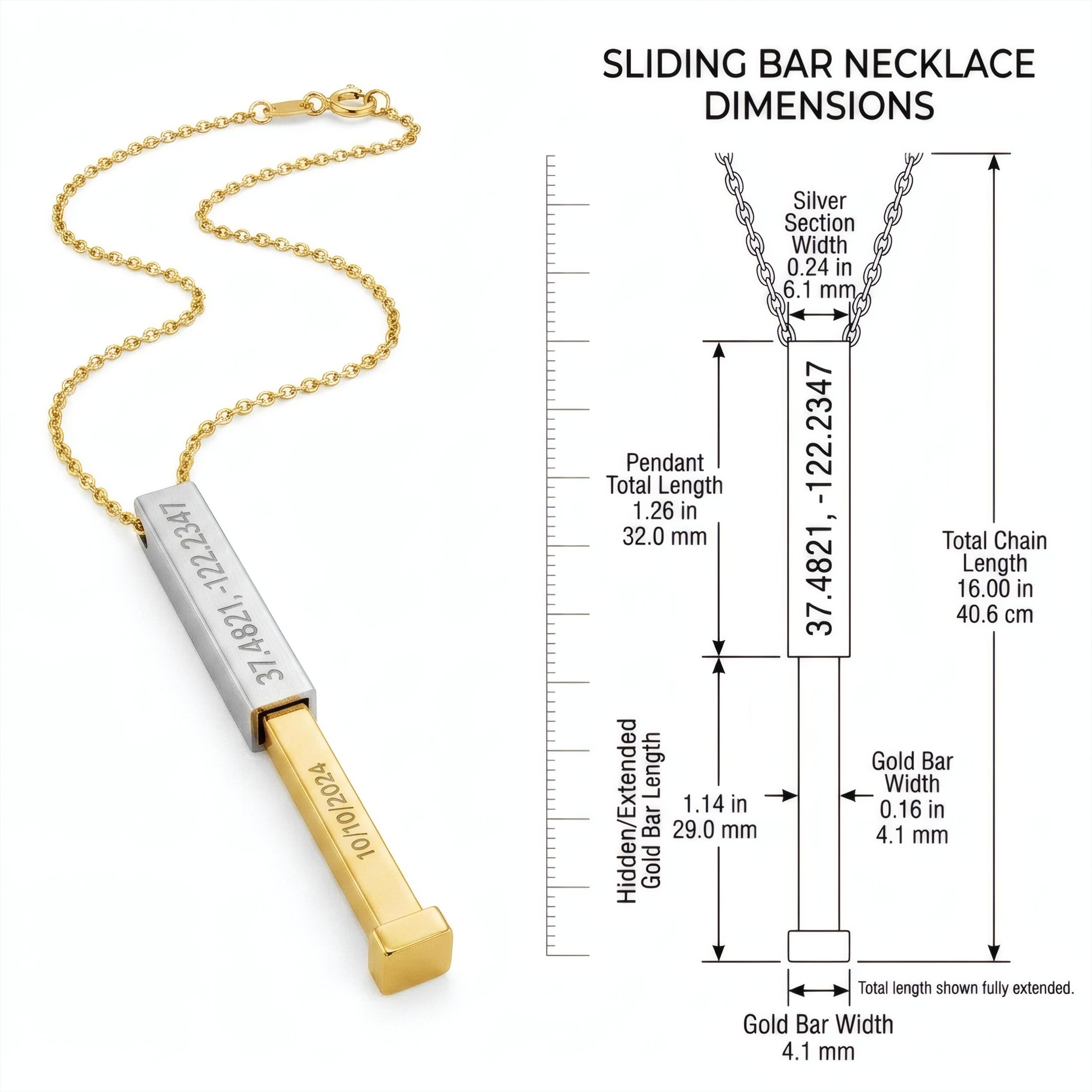 PERSONALIZED Hidden Message Sliding Bar Necklace | Engraved Coordinates ...