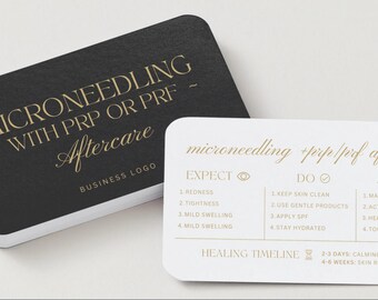 Microneedling PRP or PRF Aftercare Card: Editable Post Treatment Care Instructions Template, Med Spa, Aesthetic Clinic, Black Gold, Canva