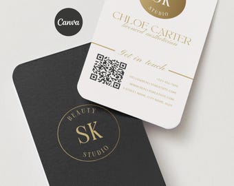 Luxurious Business Card Template - QR Code: Branded for Medspa Esthetician, Skincare Beauty (Canva Editable)