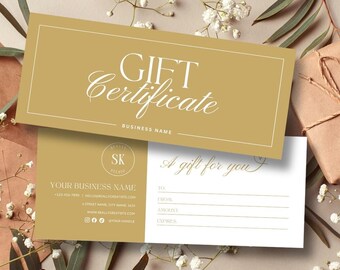 DIY Gift Certificate Template: Voucher Card for Small Business, White Gold Printable Coupon Design, Salon Customers (Canva Editable)