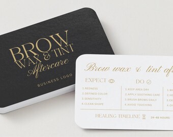Tarjeta de cuidados posteriores para depilación y tinte de cejas: Plantilla editable de instrucciones para el cliente, marketing tecnológico imprimible para salones de belleza, negocios de belleza, Canva