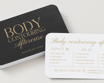 Body Contouring Aftercare Card: Editable Post Treatment Care Instructions Template, Med Spa, Aesthetic Clinic, Black Gold, Canva