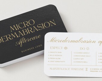 Microdermabrasion Aftercare Card: Editable Post Facial Care Instructions Template, Med Spa, Esthetician, Skincare Clinic, Black Gold, Canva