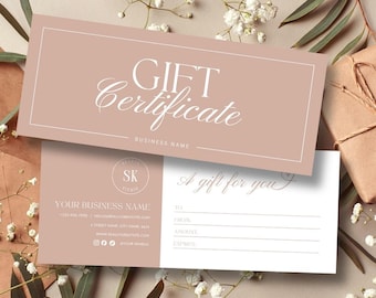 DIY Gift Certificate Template: Minimalist Voucher Card for Small Business, Pink Printable Coupon Design, Salon Customers (Canva Editable)