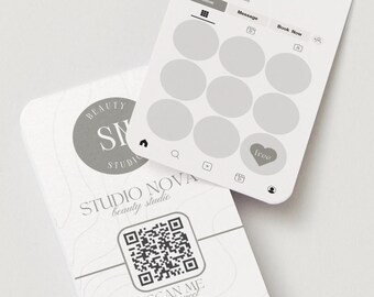 Instagram Loyalty Card Template, Editable Canva QR Code Card, Neutral Grey MedSpa, Esthetician, Beauty Salon, Skincare Brand Design