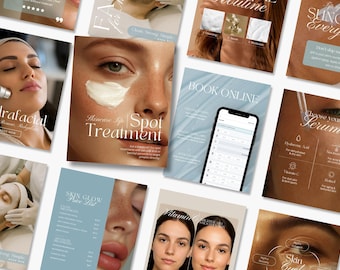 100 plantillas para publicaciones de Instagram sobre cuidado de la piel: esteticista, spa médico, enfermera de inyectables - Azul (Canva editable)