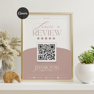 Review Us Sign Template: QR Code Feedback Display Printable, Customer Review Poster for Salon Spa Small Business, Dusty Pink, Canva Editable