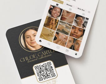 Gold Instagram Business Card Template - QR Code: Beauty, Skincare, Lash & Hair Brands (Canva Editable)