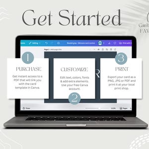 Puede incluir: Pantalla de port&aacute;til que muestra una plantilla de rutina de cuidado de la piel con el texto "Get Started". Las instrucciones incluyen la compra de un PDF, la personalizaci&oacute;n en Canva y la impresi&oacute;n. La imagen tambi&eacute;n incluye el texto "Can't buy it now? FAVORITE IT!"