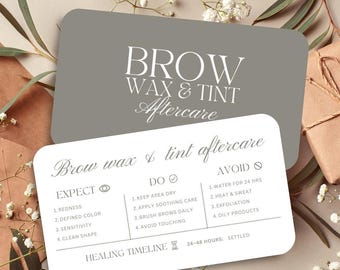 Tarjeta de cuidados posteriores para depilación y tinte de cejas: Plantilla editable de instrucciones para el cliente, marketing tecnológico imprimible para salones de belleza, negocios de belleza, Canva