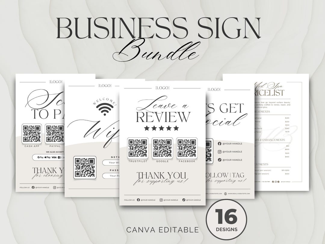 Qr Code Sign Bundle Business Sign Bundle: 16 QR Code Design Templates, Small Neutral ...