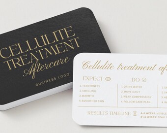 Cellulite Treatment Aftercare Card: Editable Post Treatment Care Instructions Template, Med Spa, Aesthetic Clinic, Black Gold, Canva