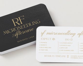 RF Microneedling Aftercare Card: Editable Radiofrequency Post Treatment Care Instructions, Med Spa, Aesthetic Clinic, Black Gold, Canva