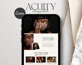 Nail Tech Acuity Scheduling Template: DIY Black Booking Site Page, Schedule Website (Editable Canva Design)