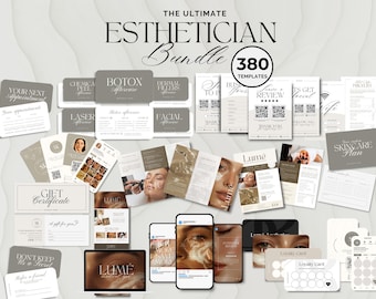 Esthetician Branding Bundle, 380 Editable Templates for Med Spa, Skincare Clinics, Injector Nurse, Elegant Neutral Marketing Kit, Canva