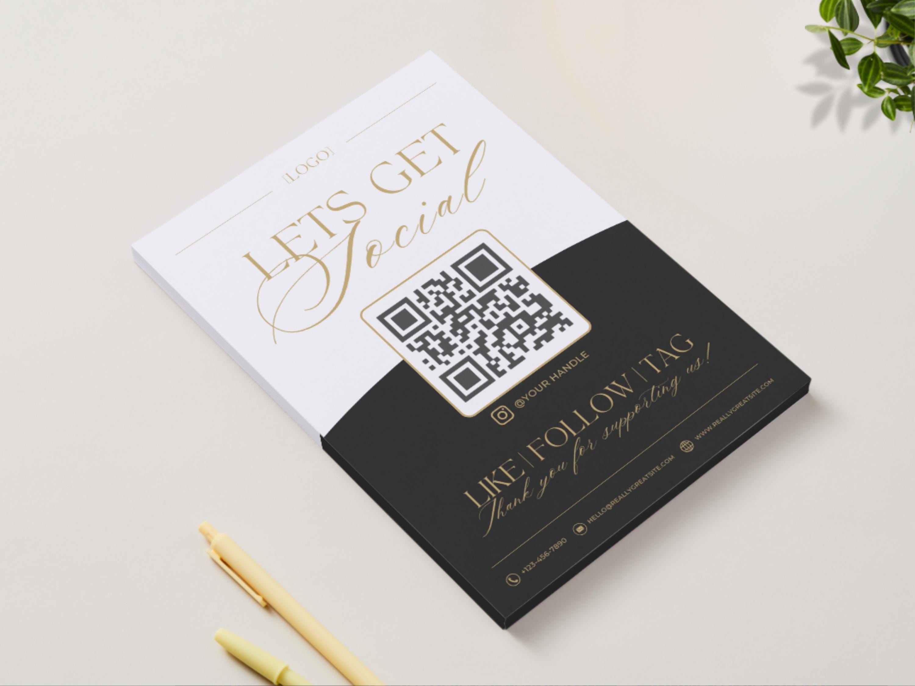 Editable Social Media Sign Template: QR Code Follow Us Flyer, DIY Black ...