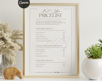 Nail Salon Price List Template, Minimal Lash Tech Service Menu, Hair Pricelist Sign, Elegant Manicure Pedicure Menu, Canva Editable DIY