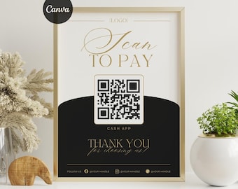 Scan To Pay Template: Qr Code Sign, Black Cashless Payment Flyer, Small Business Printable, Cash App Venmo PayPal Zelle (Canva Editable)