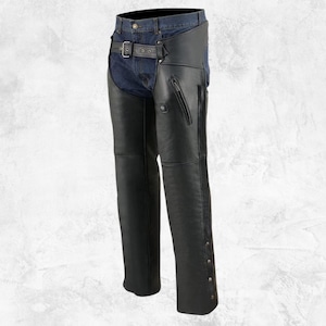 Men’s Black Leather Chaps with Zippered Thigh Pockets | Vintage leather chaps