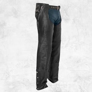 Black Biker Leather Chaps with Snap-Out Thermal Liner | Riding Chaps for Cold Weather
