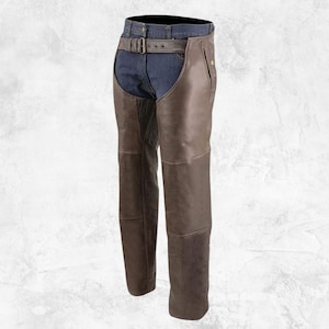 Vintage Premium Leather Chaps | Dual-Sided Zippers & Classic Style Chaps |  Classic Biker Chaps | Premium Biker Wear | Brown Leather Chaps
