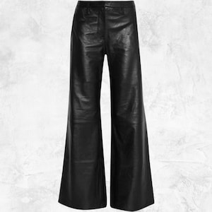 Pantaloni larghi in pelle nera da donna / Pantaloni a gamba larga originali / Pantaloni in pelle di alta qualità / Pantaloni in morbida pelle per donna
