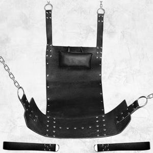 Real Black Premium Leather Bondage Sling | Heavy Duty Adult Sex Swing Hammock with Stirrups