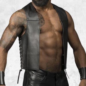 Men’s Black Leather Bar Vest | Handcrafted | Lightweight & Durable