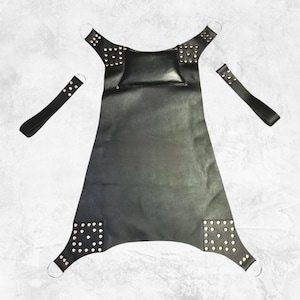 Black Leather Swing Sling with Stud Accents & D-Ring Attachments