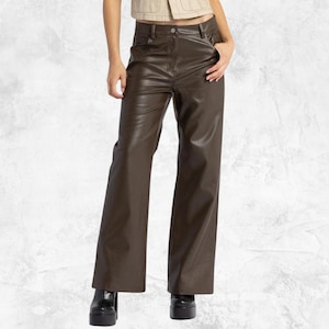 Women’s Brown Bootcut Leather Pants | Genuine Leather Pants | Soft & Stylish Pants | Gift for Her | Retro Leather Pants