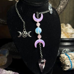 Handmade Celestial Pendulum Triple Moon Natural Gemstone Wiccan Divination Tool Altar Decor